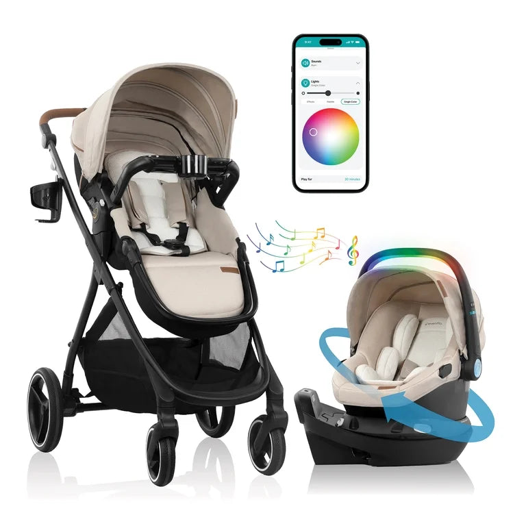 NEW Evenflo Shyft Intuiti+ Travel System w/ Revolve180 LiteMax NXT Car Seat in Champagne