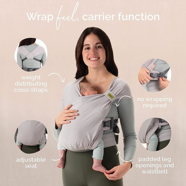 Boba Bliss 2-in-1 Hybrid Baby Carrier & Wrap, Grey 7-35lbs