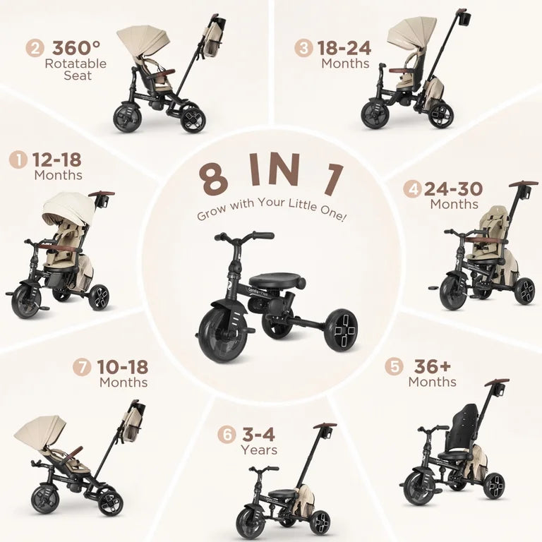 QPlay ComfoMax 8-in-1 Foldable Baby Tricycle Stroller