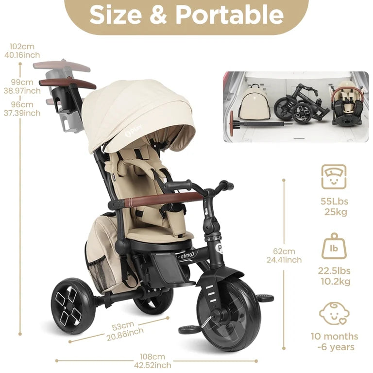 QPlay ComfoMax 8-in-1 Foldable Baby Tricycle Stroller