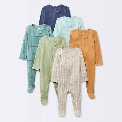 NEW Cloud Island 6pk Cotton Sleep N' Play Sleepers Blue sz 6-9m