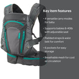 Infantino Carry-On Multi Pocket Carrier, Grey 8-40lbs