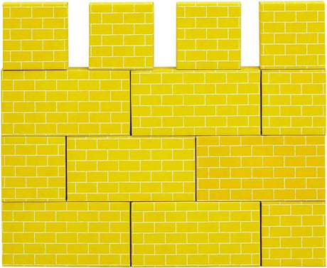 Front view of Bankers Box Heavy Duty Building Blocks, 74 count, showing yellow brick-patterned cardboard pieces on white