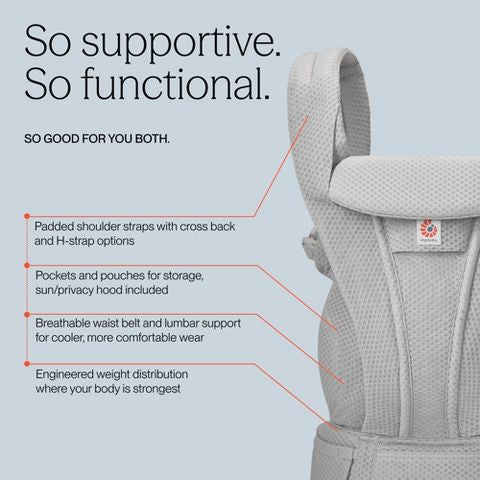 NEW Ergobaby Omni Deluxe Mesh All-in-One Baby Carrier in Pearl Grey 7-45lbs
