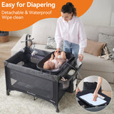 NEW Pamo Babe Just Right Playard with Bassinet & Changer - Grey