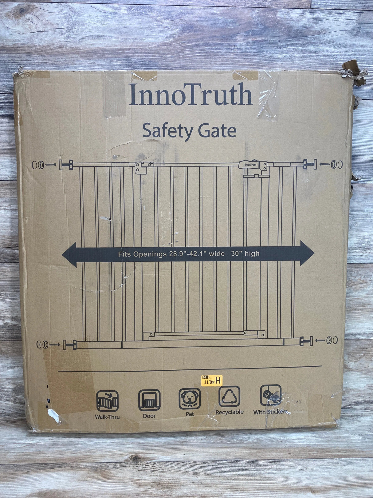 InnoTruth 28.9-42.1" Wide Baby Gate for Stairs, 30" Tall Black