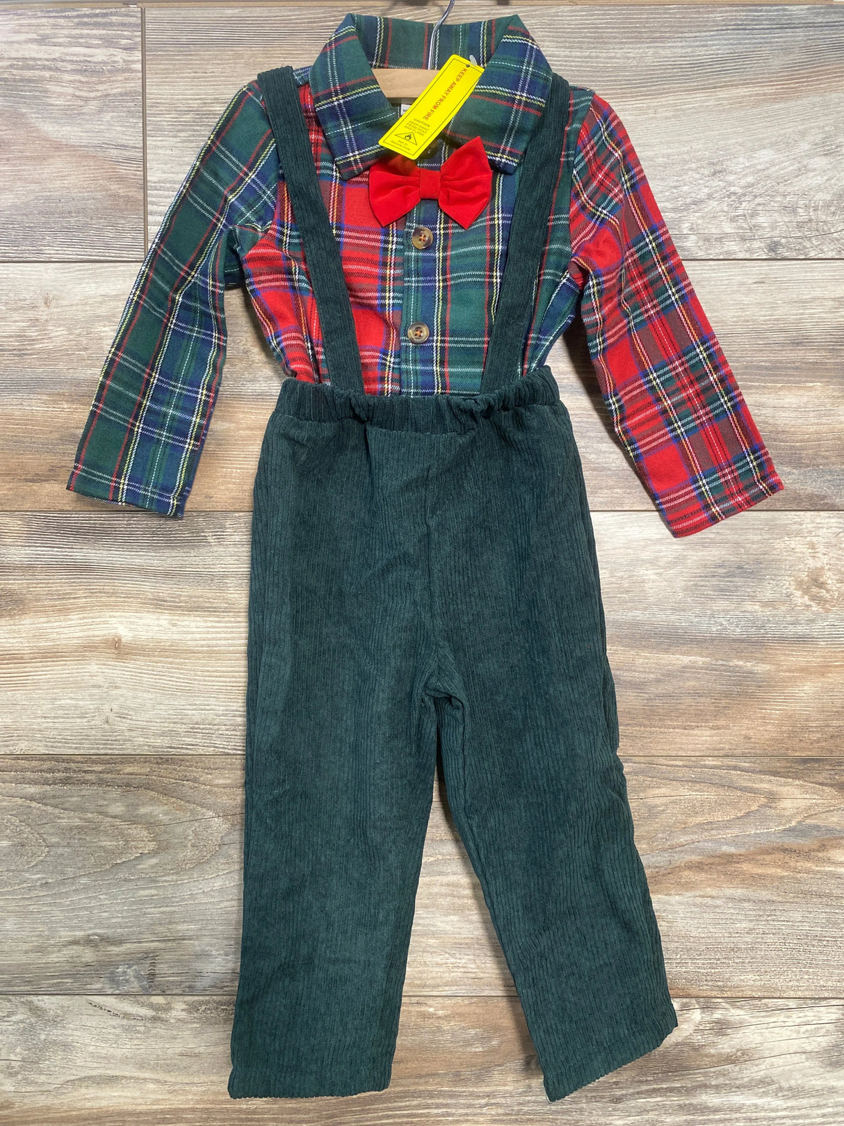 NEW Shein Gentleman Tartan Shirt And Corduroy Overalls 2pc Set sz 18-24m - Me n Mommy To Be