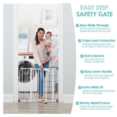Regalo Easy Step Metal Walk-Through Safety Gate White 29-38.5''