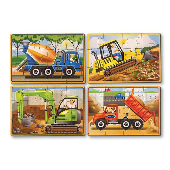 Melissa & Doug Construction Vehicles 4-in-1 Wooden Jigsaw Puzzles in a Box