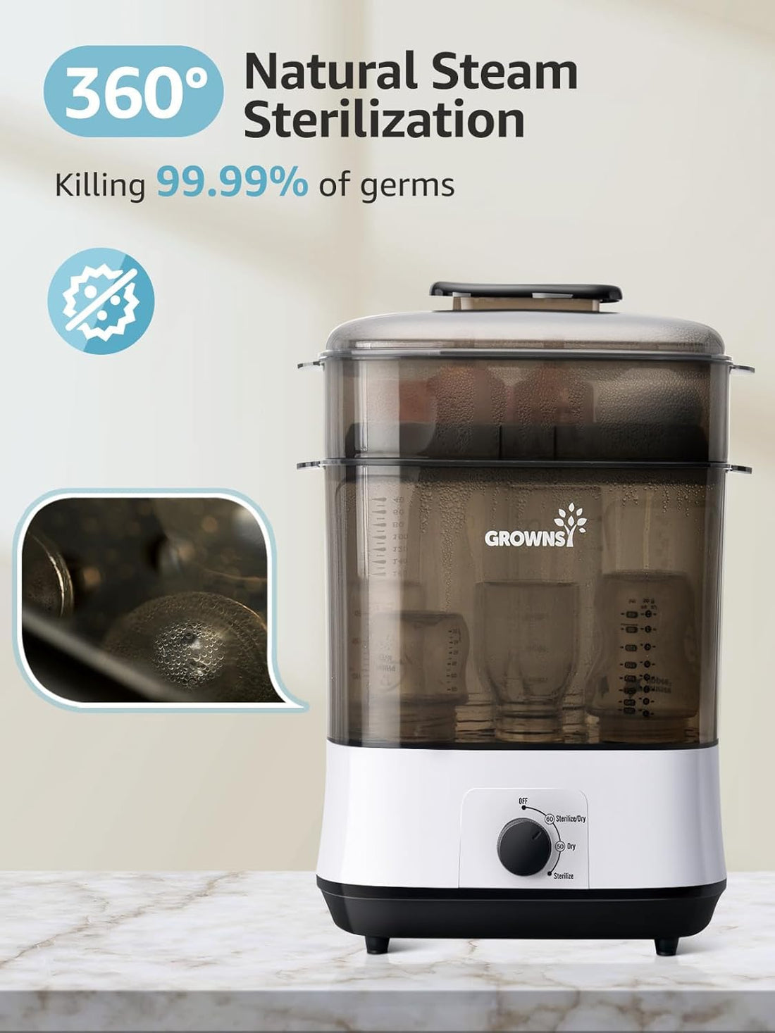 NEW GROWNSY Electrical Steam Bottle Sterilizer and Dryer