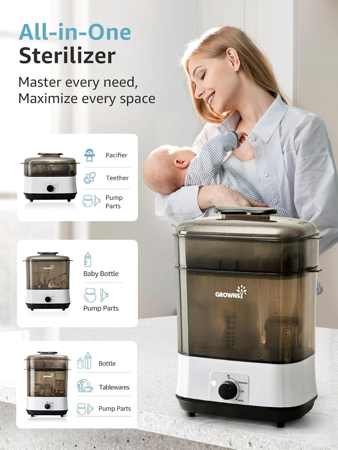NEW GROWNSY Electrical Steam Bottle Sterilizer and Dryer