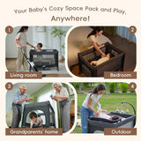NEW Pamo Babe Magic Fold Just Right Playard with Bassinet & Changer, Grey