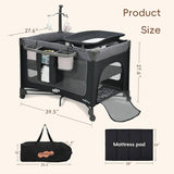 NEW Pamo Babe Magic Fold Just Right Playard with Bassinet & Changer, Grey