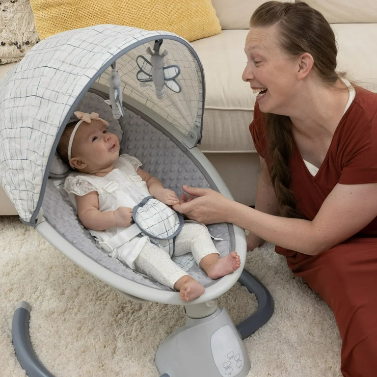 NEW Monbebe Tranquility Bluetooth Enabled Indoor Baby Swing in Plaid