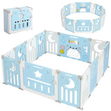 Foldable Baby Playpen, 14 Panel Blue/White