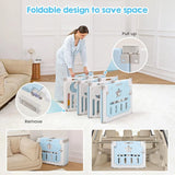 Foldable Baby Playpen, 14 Panel Blue/White