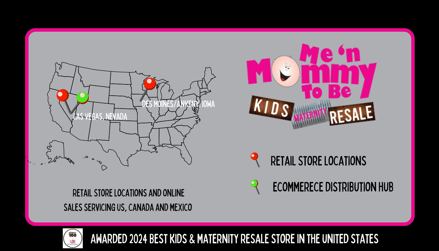 United States map showing where all Me 'n Mommy To Be kids and maternity store locations are