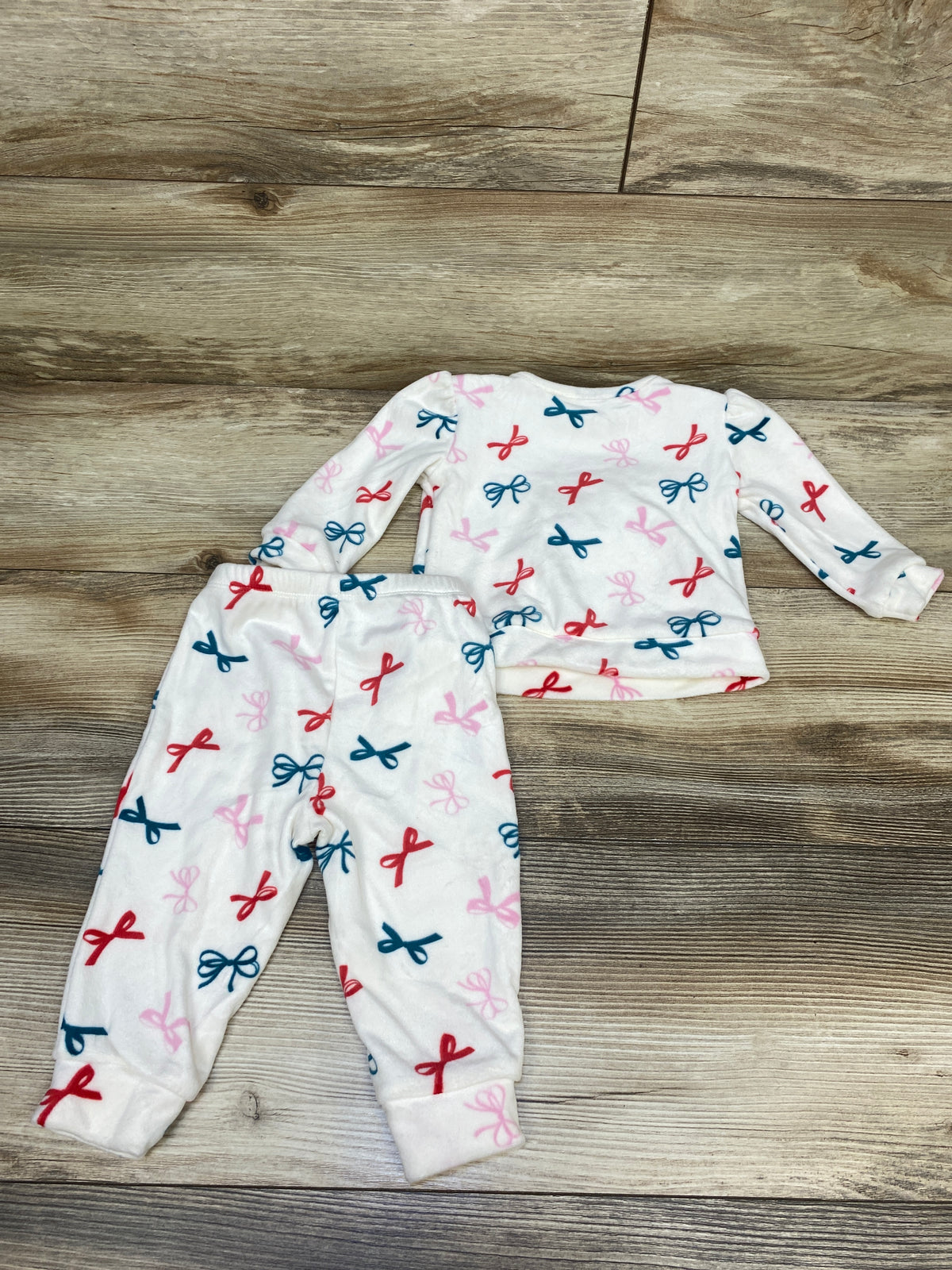 Okie Dokie 2pc Velour Bow Print Sweatshirt & Pants Set White sz 6m