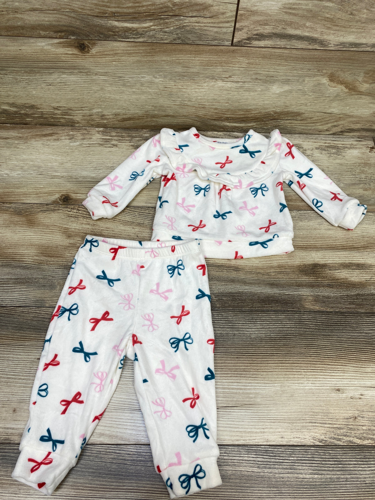Okie Dokie 2pc Velour Bow Print Sweatshirt & Pants Set White sz 6m