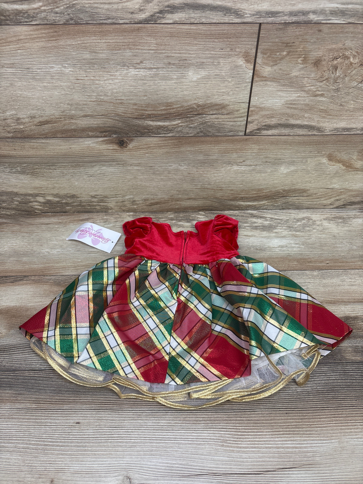 NEW Rare Editions 2pc Plaid Velvet Dress & Bloomers Set Red sz 3-6m