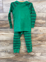 Hanna Andersson 2pc Organic Long Johns Pajama Set Green sz 3T