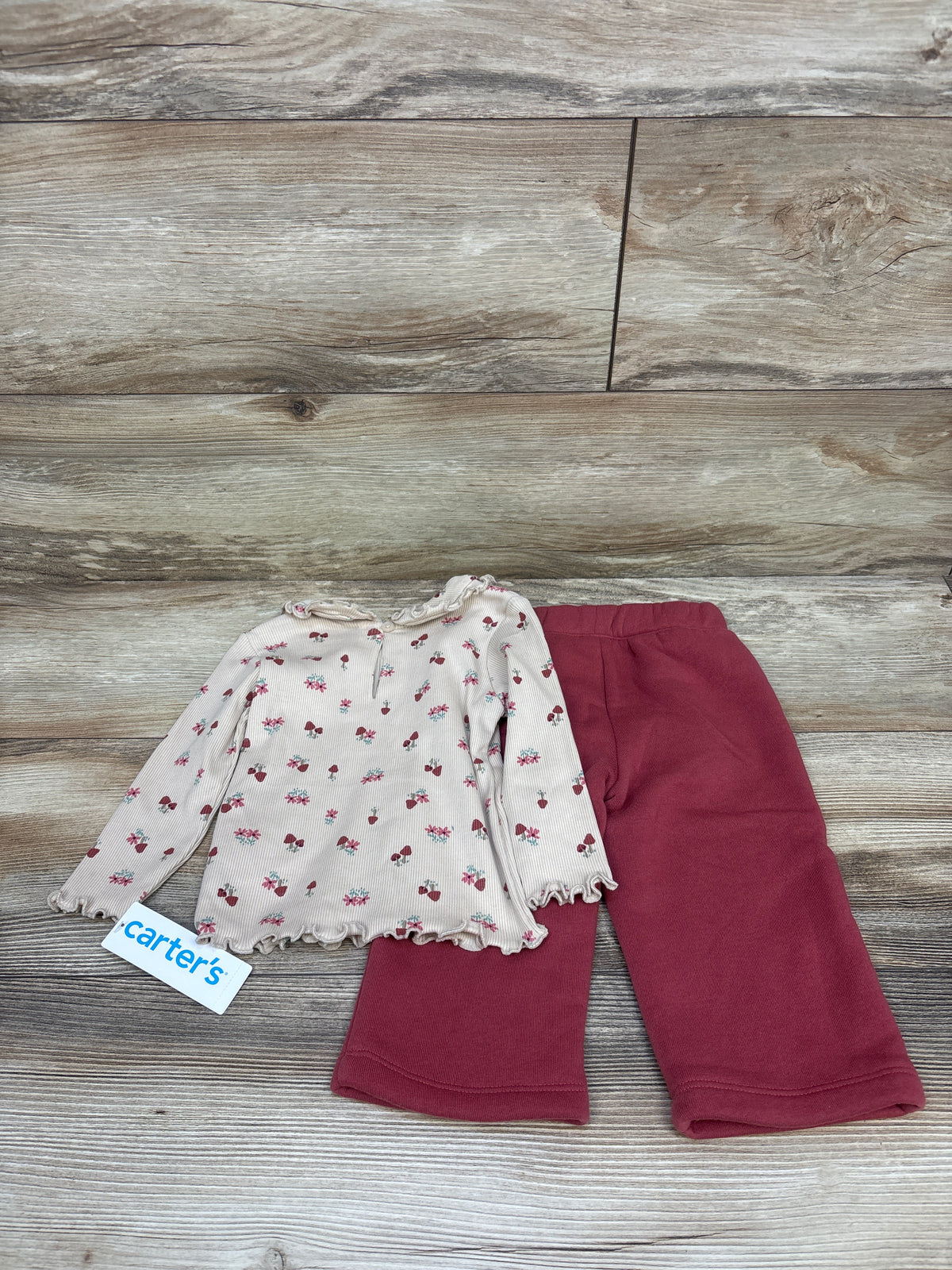 NEW Carter's 2pc Ribbed Long Sleeve Shirt & Joggers Set Beige sz 12m