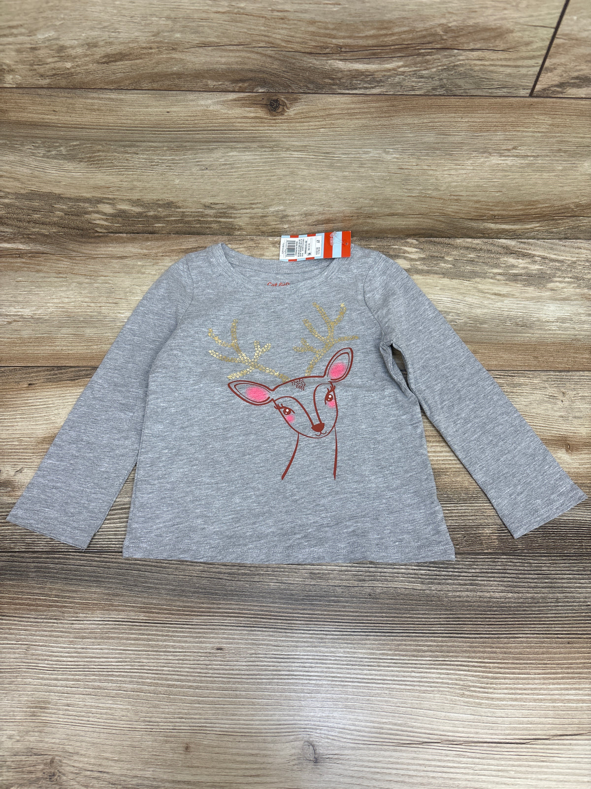NEW Cat & Jack Long Sleeve Reindeer Shirt Grey sz 2T