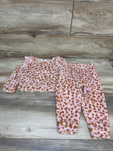 Btween Baby 2pc Leopard Print Velour Top & Pants Set Pink sz 2T