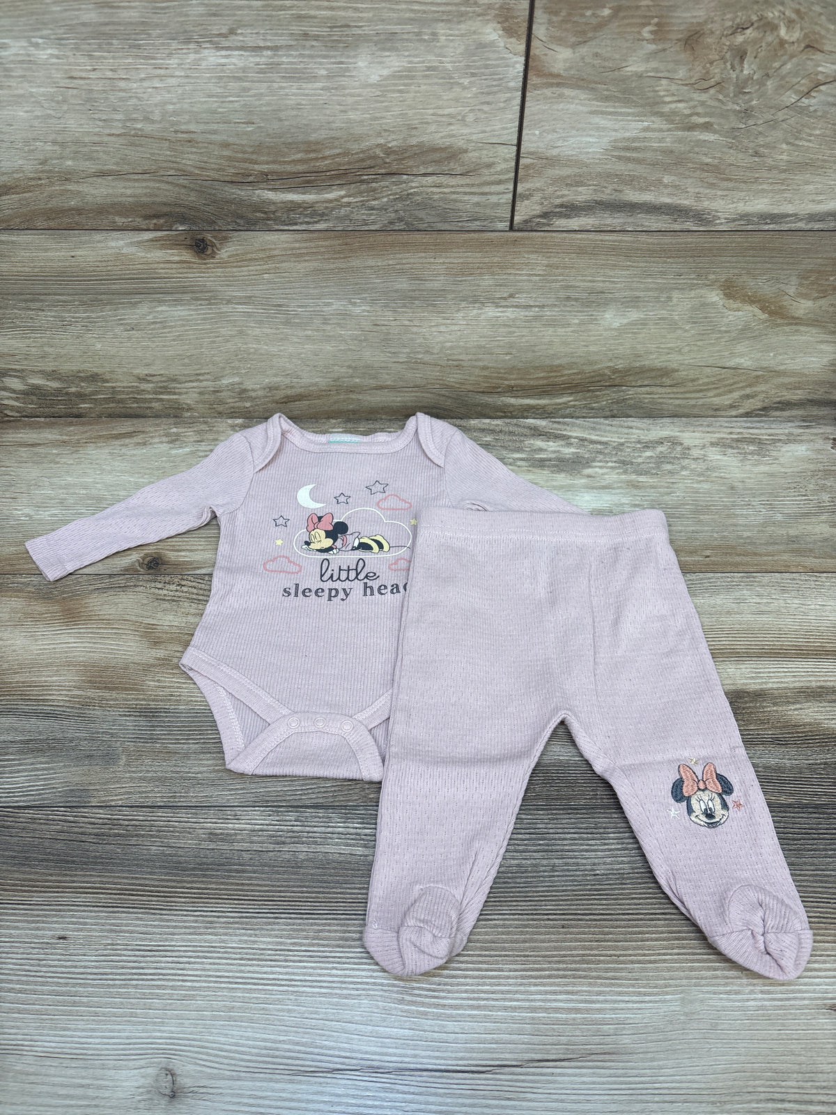 Disney Baby 2pc Minnie Mouse Knit Bodysuit & Pants Set Pink sz 0/3m