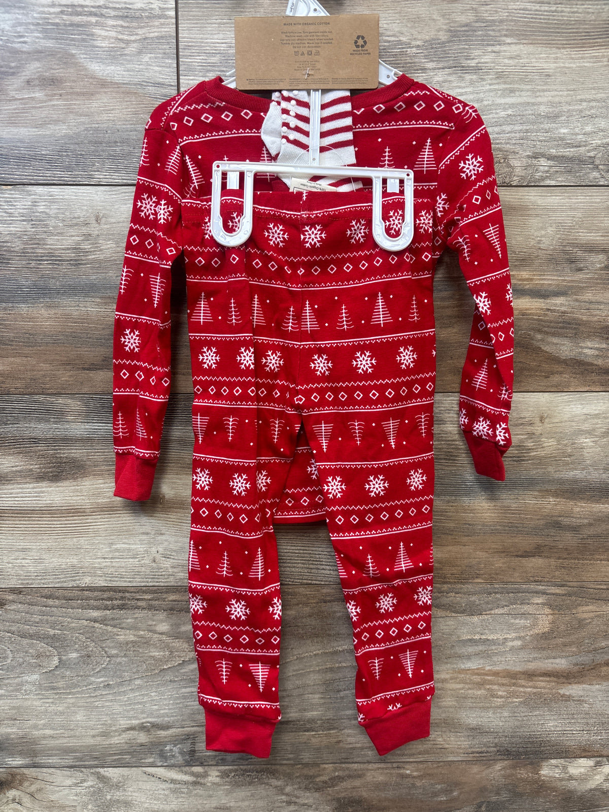 NEW Rabbit + Bear Organic 3pc Christmas Pajama Set Red sz 3T