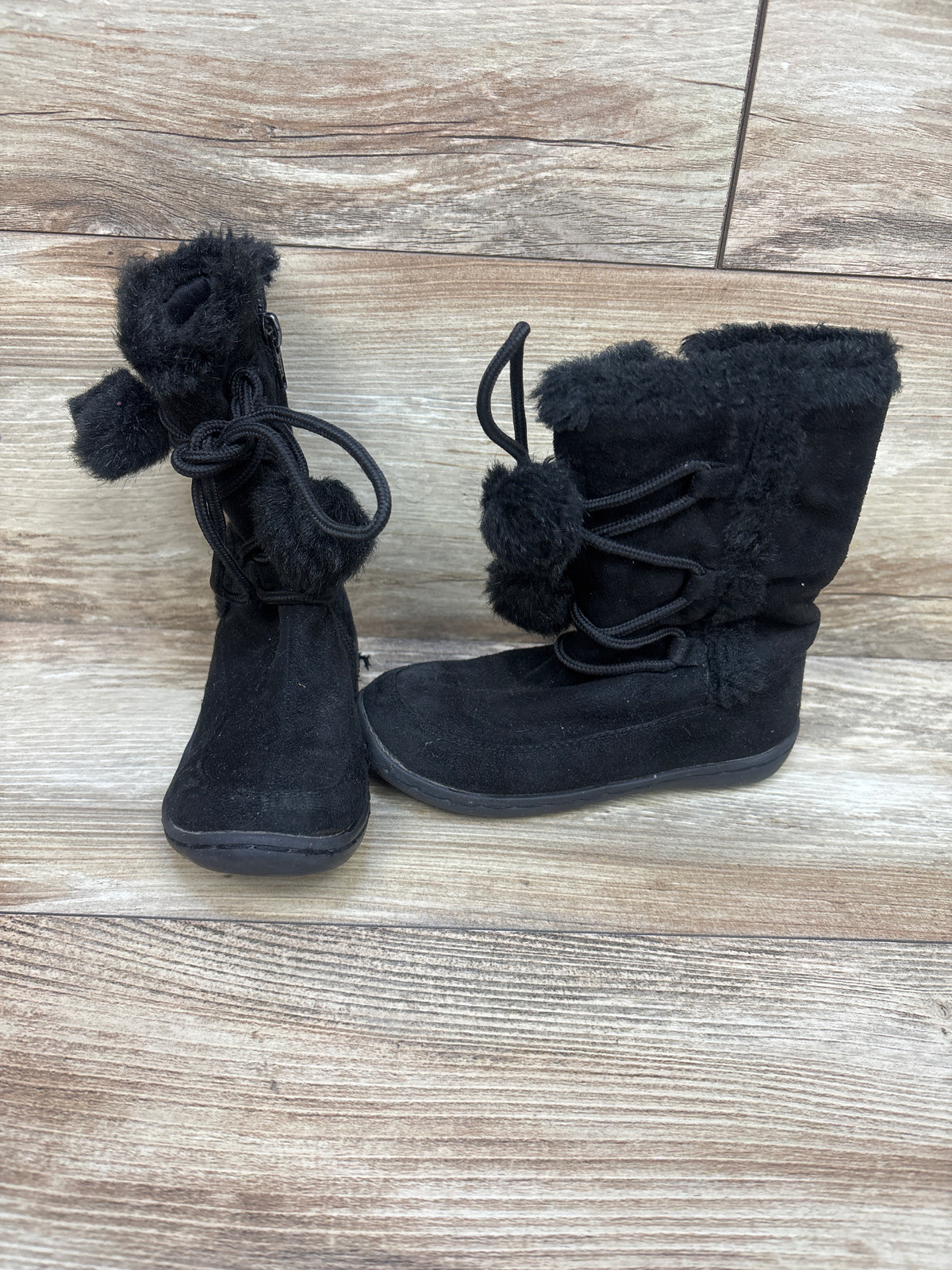 Faux-Fur Pom Pom Boots Black sz 9/10c