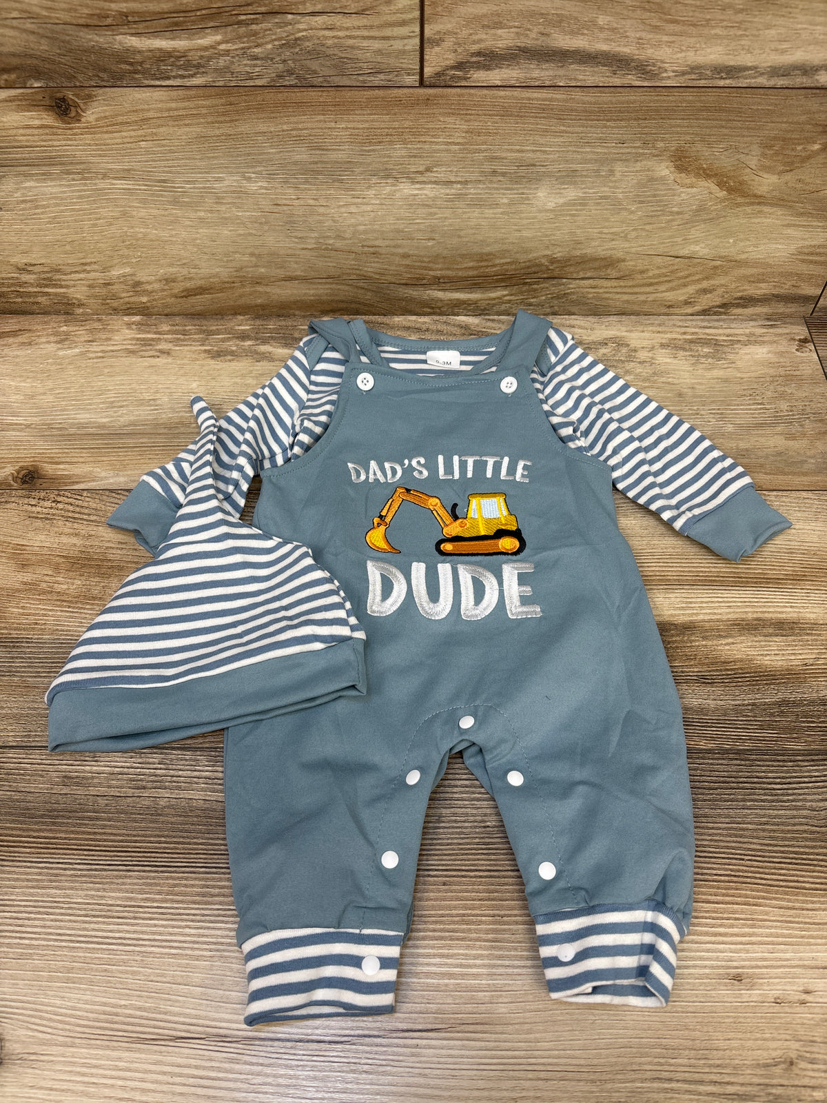 NWOT Hnyenmcko 3pc Dad's Little Dude Overall Set Blue sz 0-3m