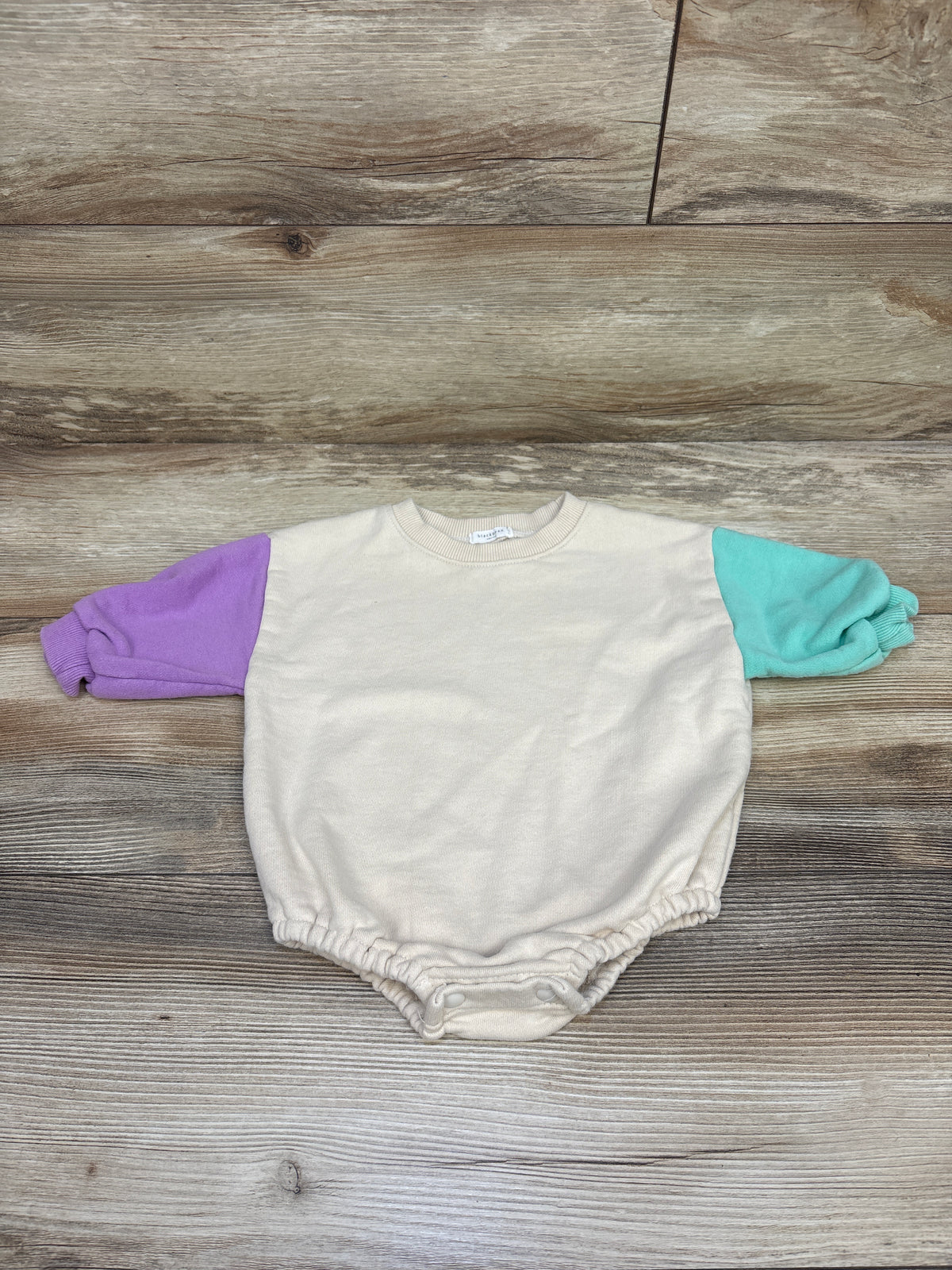 Blackbean Colorblock Pullover Sweatshirt Bubble Romper Beige sz 18m