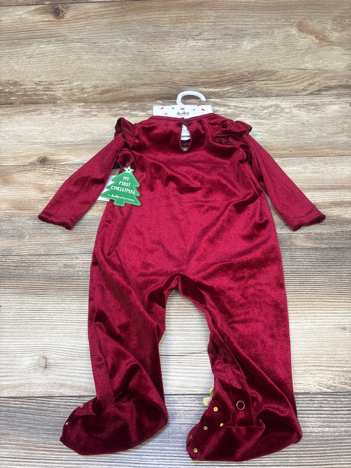 NEW Baby Starters 2pc My First Christmas Velvet Coverall & Headband Set Red sz 6m