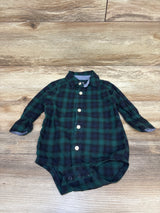 Oshkosh Plaid Flannel Button Up Bodysuit Green sz 12m