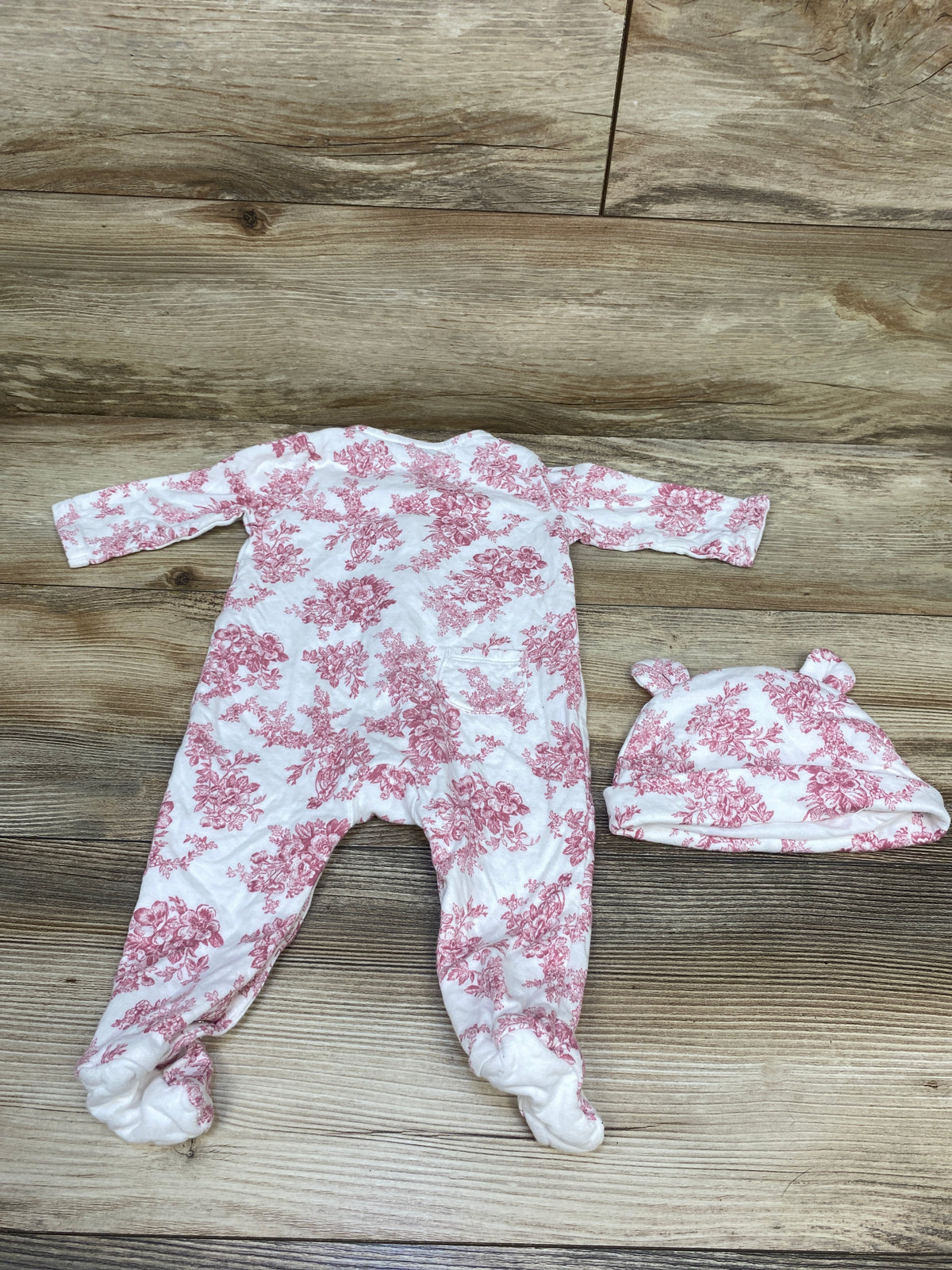 Janie & Jack Floral Footed Romper and Matching Hat White sz 3-6m