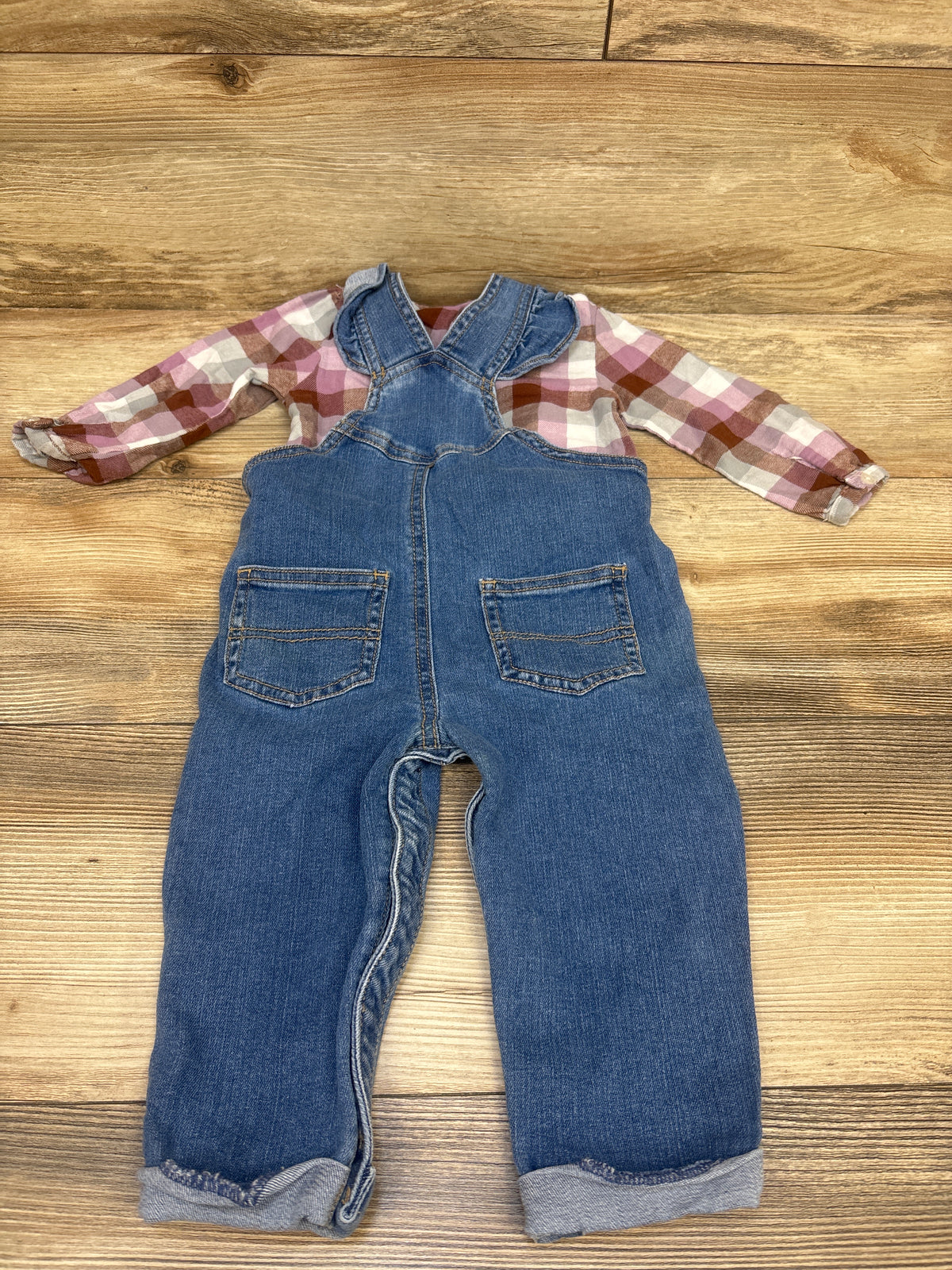 Carter's 2pc Long Sleeve Top & Denim Overalls Purple sz 12m
