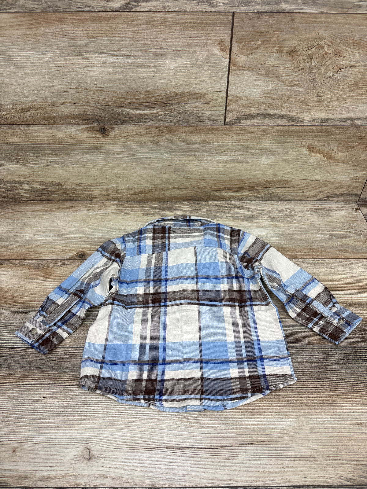 NEW Oshkosh Plaid Flannel Button-Up Shirt Beige sz 18m