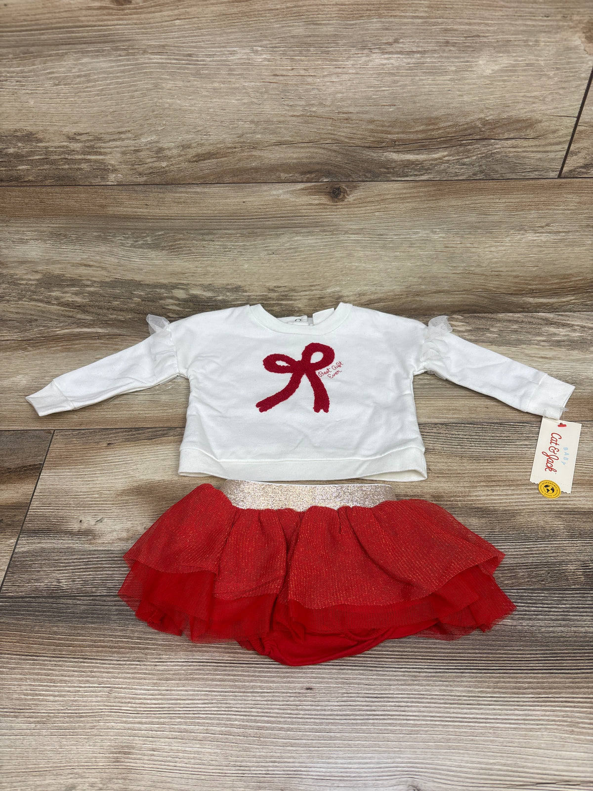 NEW Cat & Jack 2pc Best Gift Ever Sweatshirt & Tutu Set White sz 0-3m