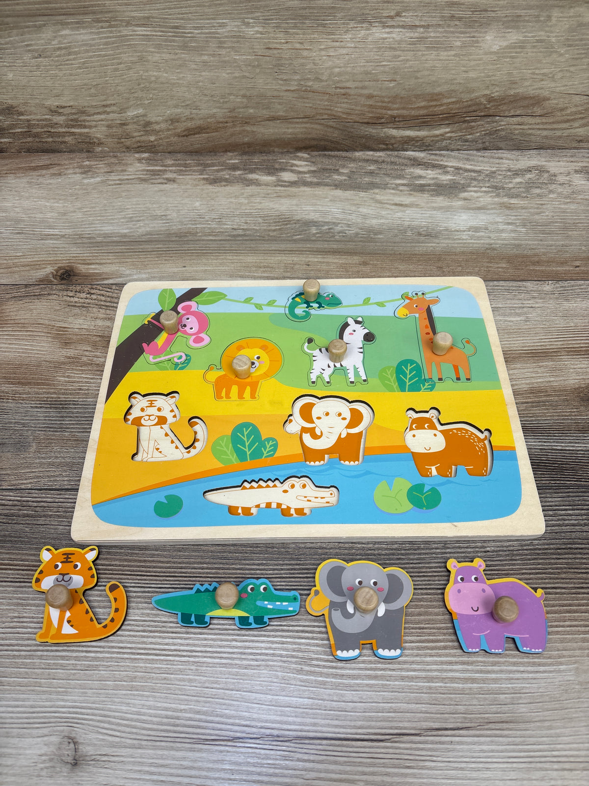HILABEE Animal Wooden Peg Puzzle 9pc