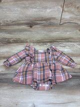 ZEHJUHAN Plaid Long Sleeve Flannel Bodysuit Dress Pink sz 6-12m