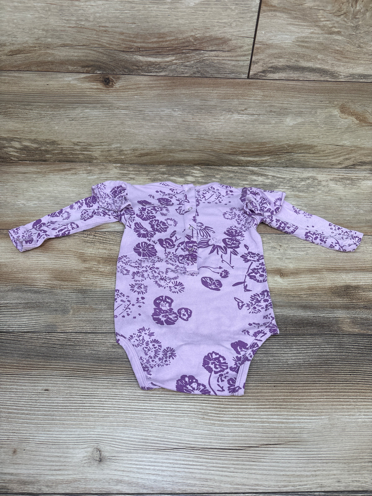 Kate Quinn Bamboo Long Sleeve Ruffle Bodysuit in Amethyst Scatter Floral sz 6-12m