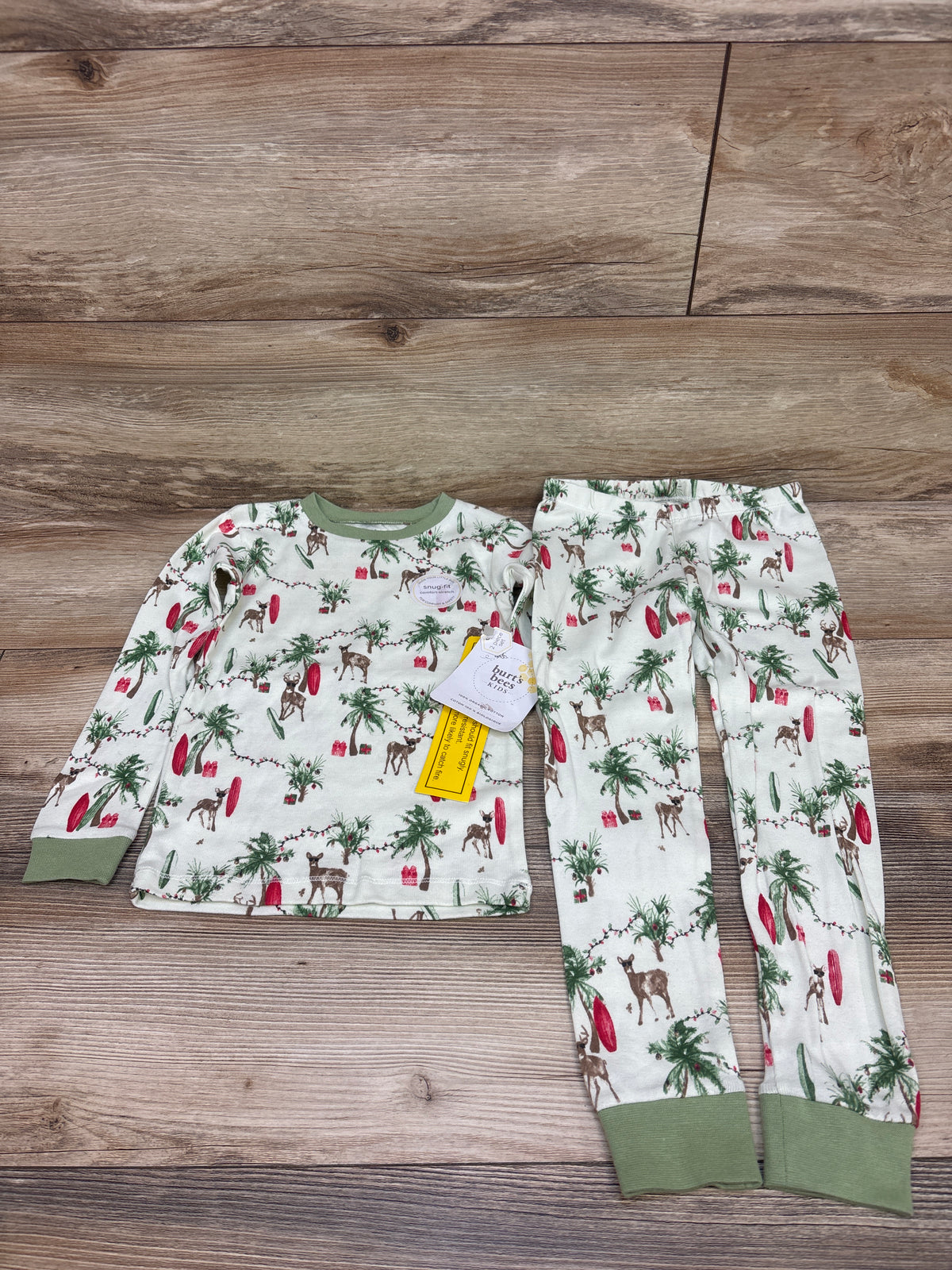 NEW Burt's Bees Kids 2pc Island Holidays Pajama Set Green sz 4T