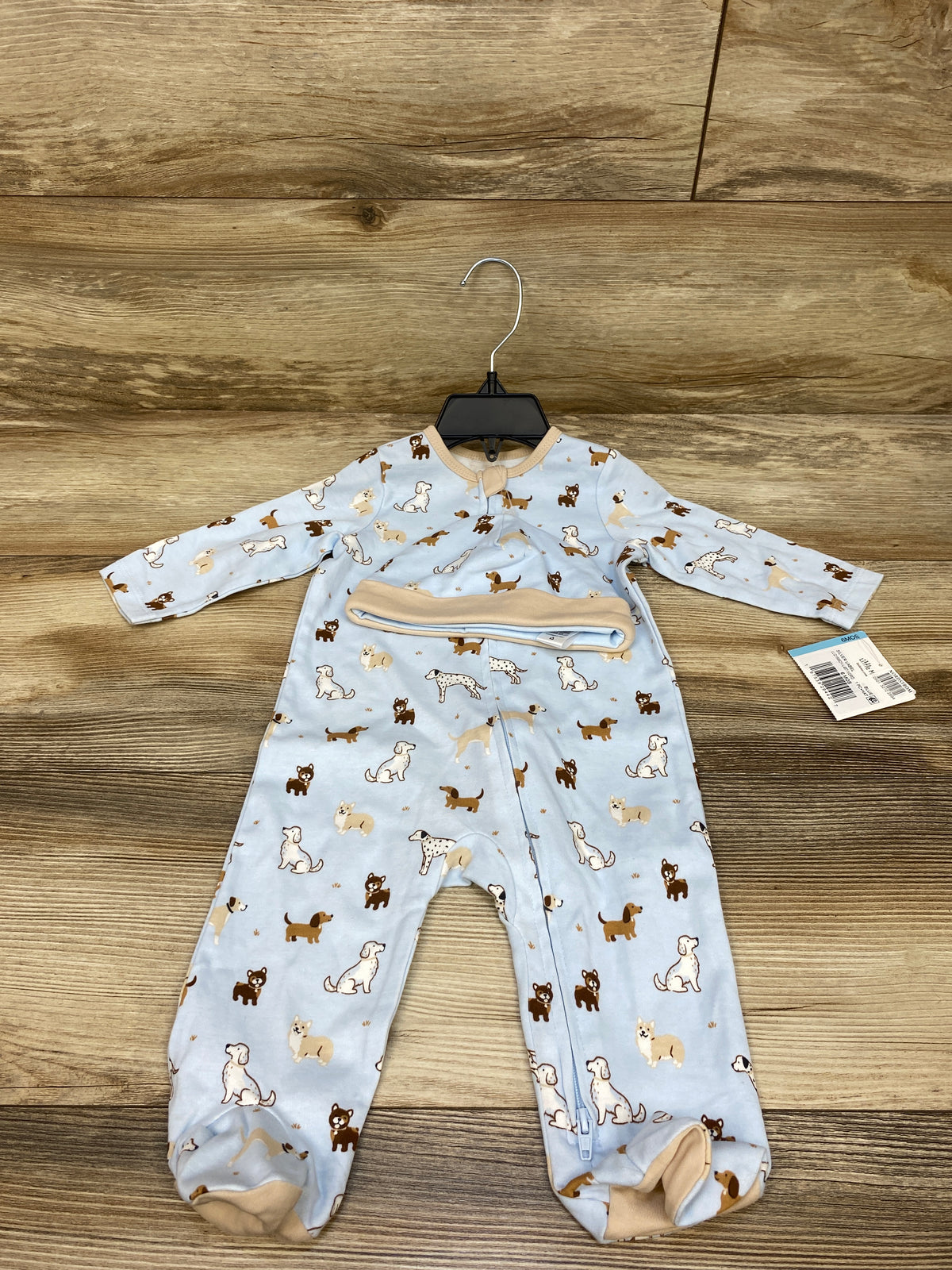 NEW Little Me 2pc Dog Print Sleeper & Hat Set Blue sz 6m