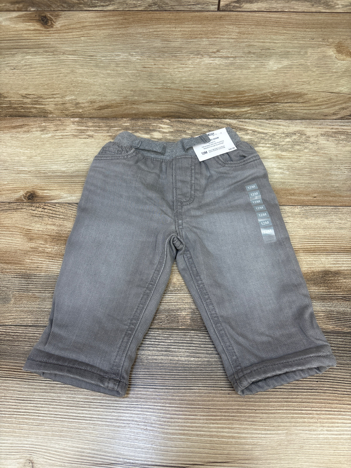 NEW Oshkosh Cozy Lined Denim Drawstring Jeans Grey sz 12m