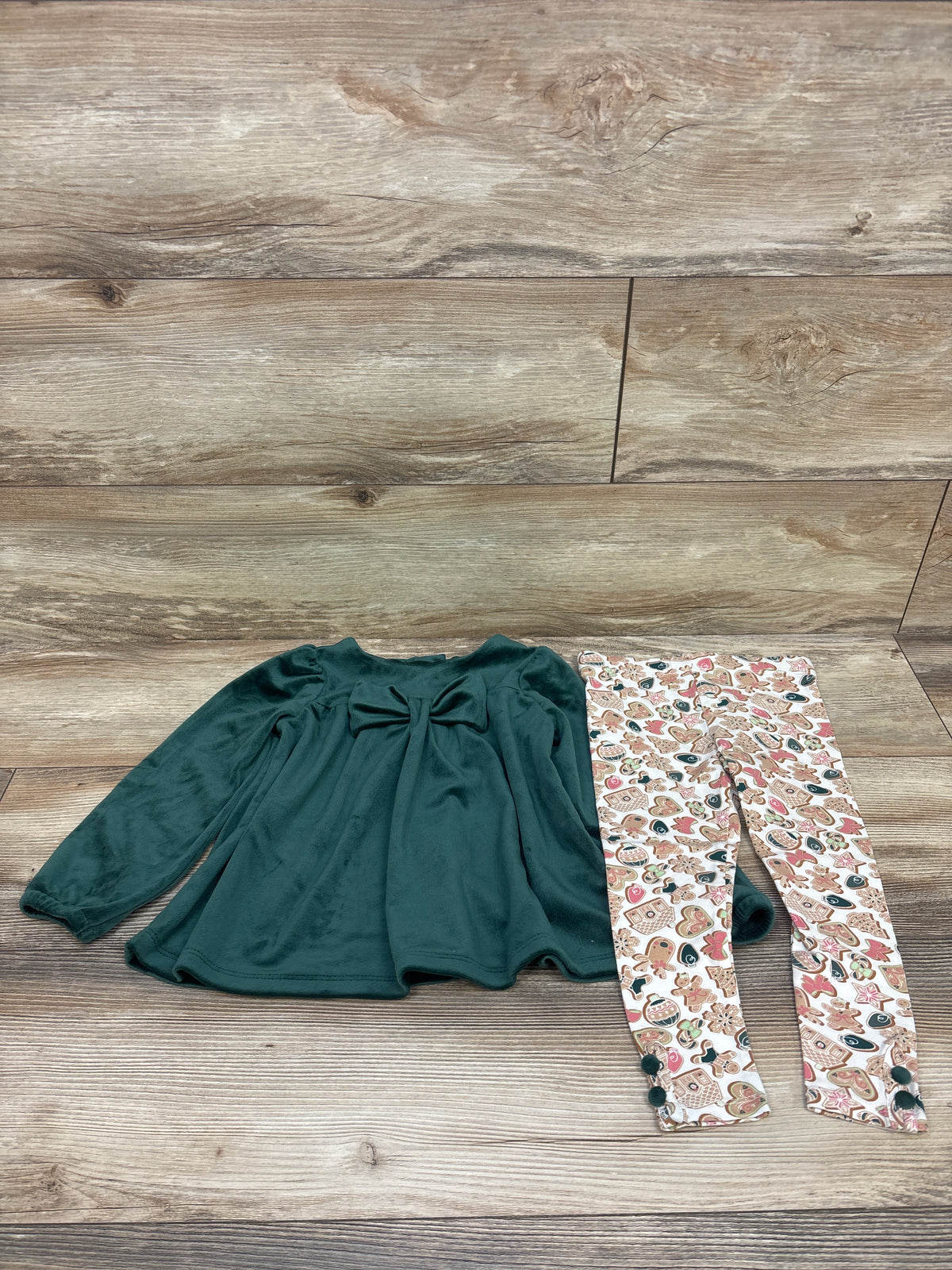 Cynthia Rowley 2pc Velvet Long Sleeve Top & Gingerbread Leggings Green sz 3T