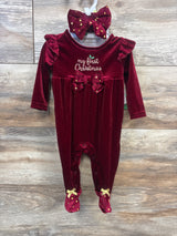 NEW Baby Starters 2pc My First Christmas Velvet Coverall & Headband Set Red sz 3m
