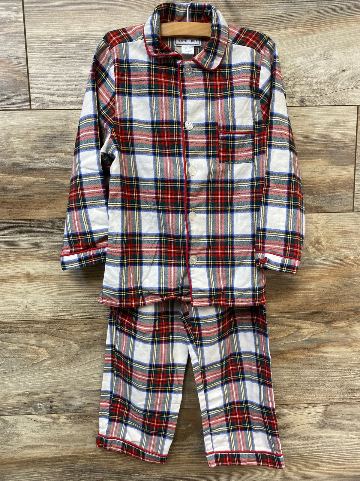 Petite Plume 2pc Plaid Flannel Pajama Set White sz 5T