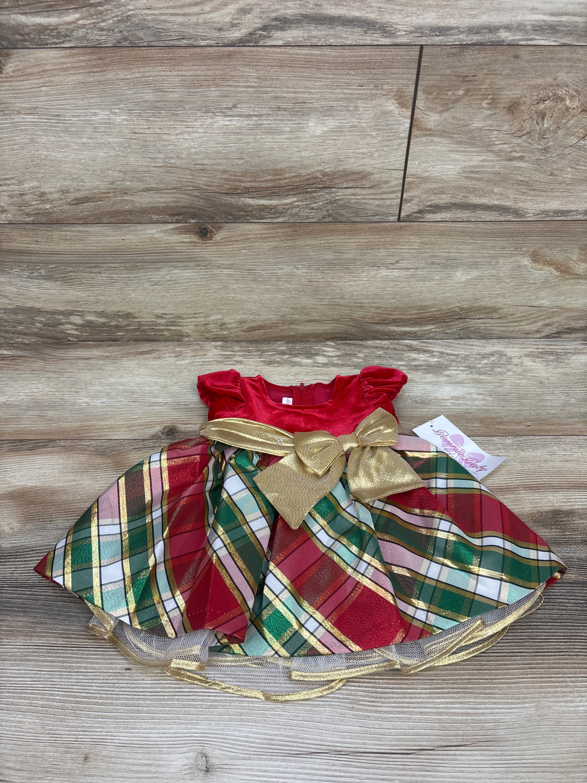 NEW Rare Editions 2pc Plaid Velvet Dress & Bloomers Set Red sz 3-6m