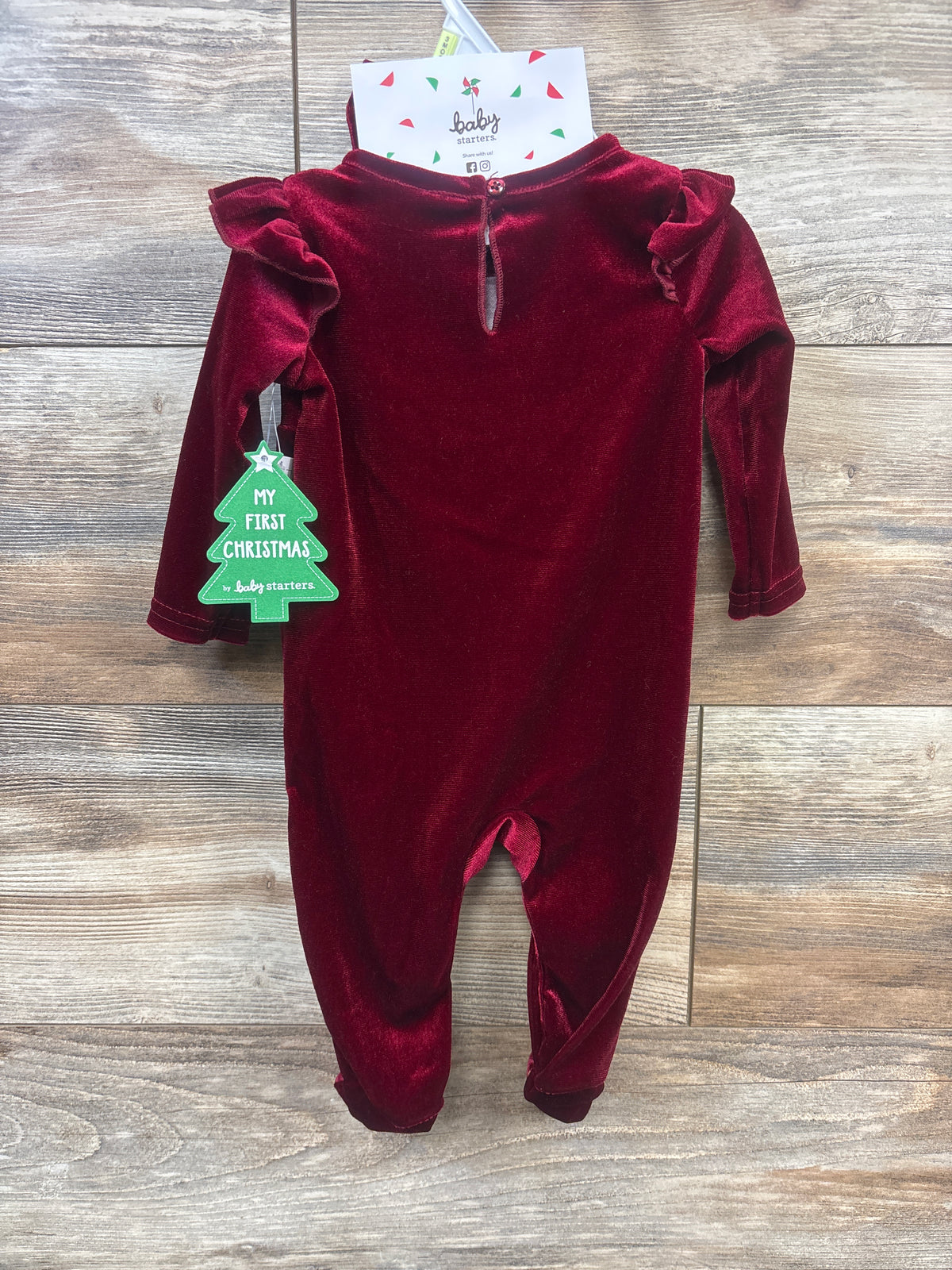 NEW Baby Starters 2pc My First Christmas Velvet Coverall & Headband Set Red sz 3m